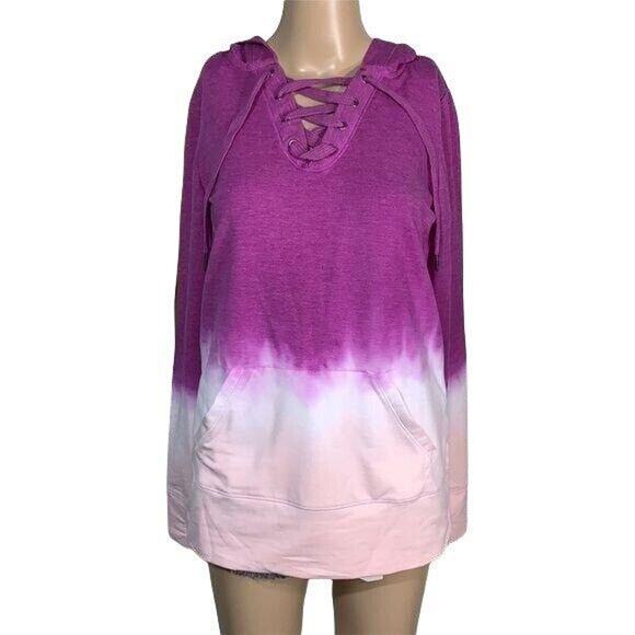 Ideology Womens Hoodie Sweatshirt Pullover Ombre Laced Bodice Long Sleeve Pink - Picture 4 of 15